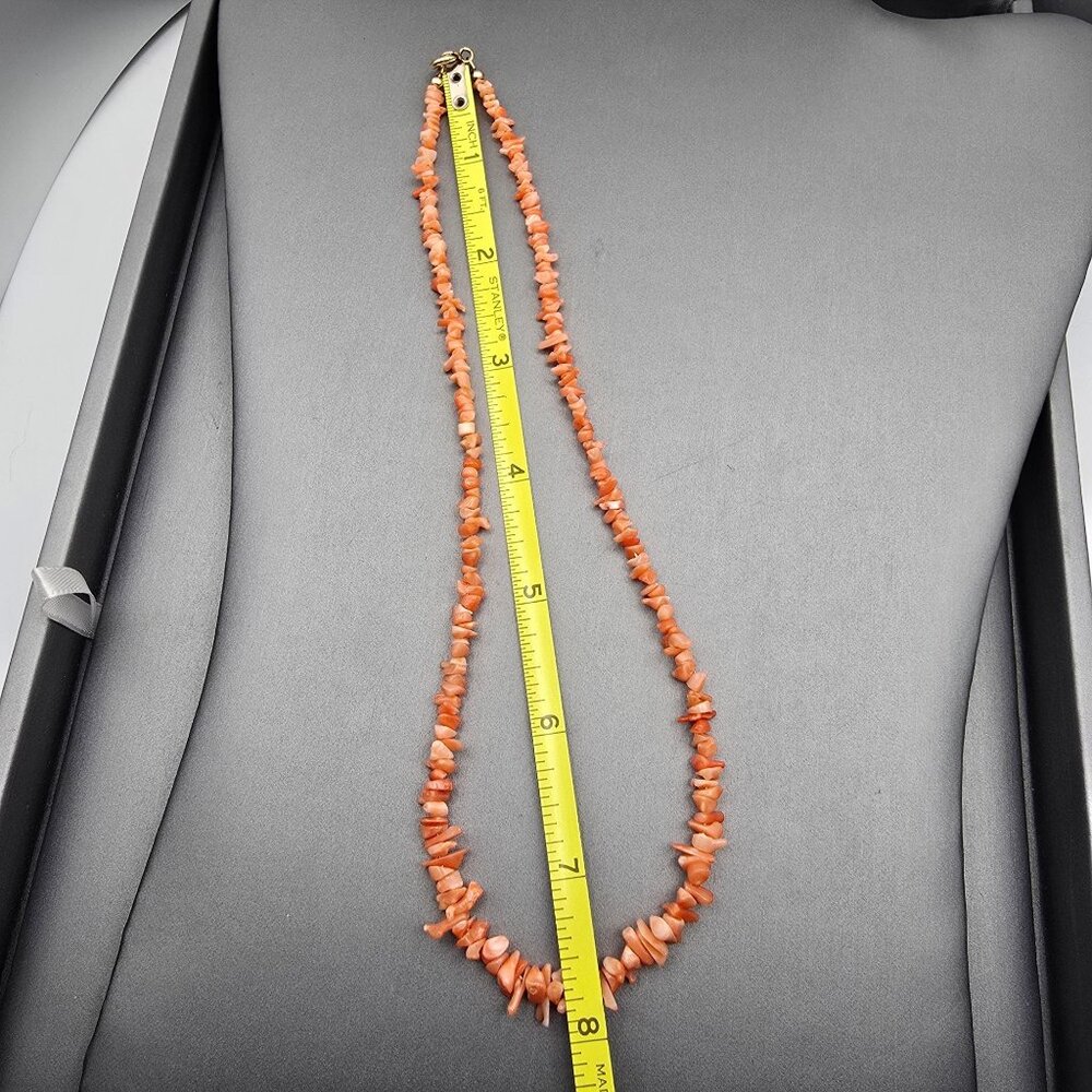 VTG Salmon Coral Chip Beaded Necklace 16" w/ 14k Gold-Filled Spring Ring Clasp - Picture 4 of 5